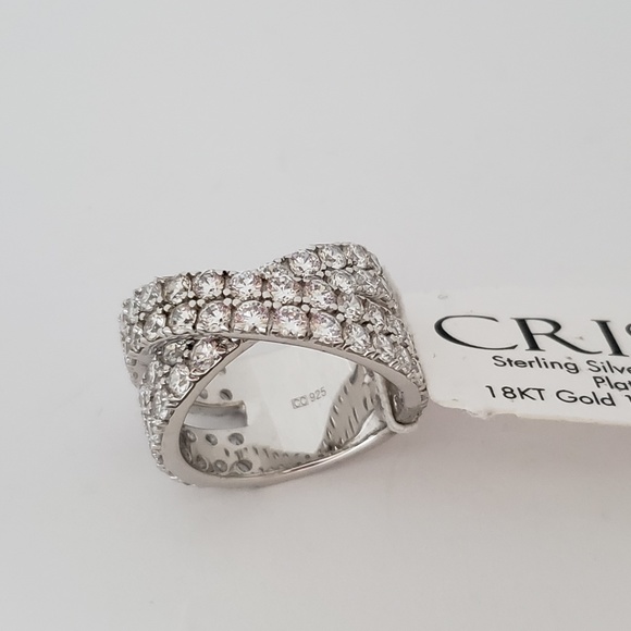 CRISLU Platinum Plate Sterling Silver Criss Cross Ring Size 7.5 - Picture 1 of 5
